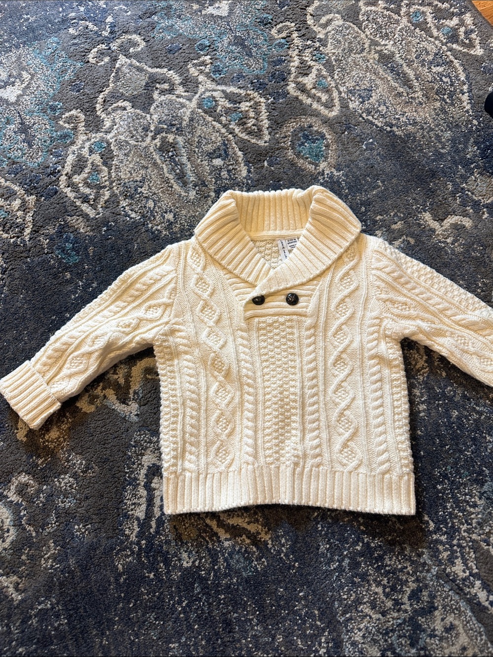 Janie and Jack Cream Cable Knit Shawl Collar Sweater